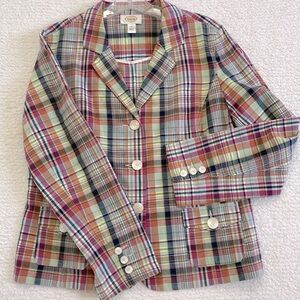 TALBOTS MULTI COLOR PLAID 90% COTTON BLAZER/ JACKET- SIZE 12